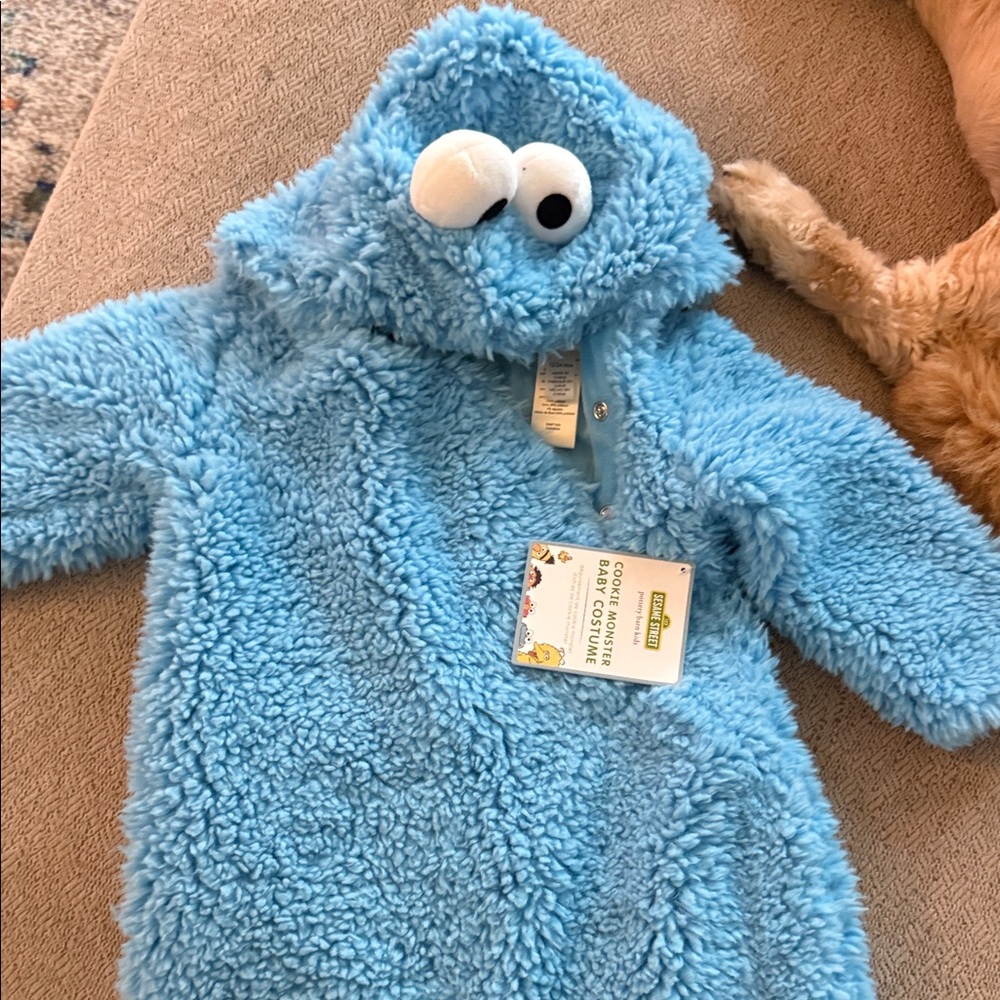 Pottery Barn Kids Light Blue Fuzzy Character Hooded One-Piece 12-24 mo